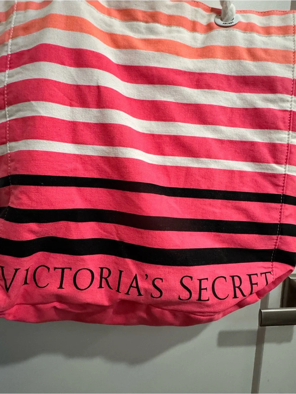 Victoria's Secret Pink & Coral Striped Rope Tote
